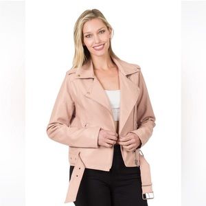 Pink Vegan Leather Motorcycle Jacket